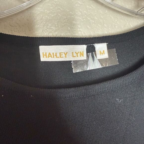 Hailey Lyn Black Long Sleeve Maxi Sweater Dress Size M Polka Dot Knit Round Neck - Picture 11 of 11